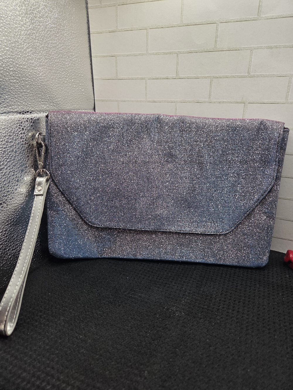 P73. Glitter Envelope Clutch Wristlet - Silver Blue - Picture 1 of 4